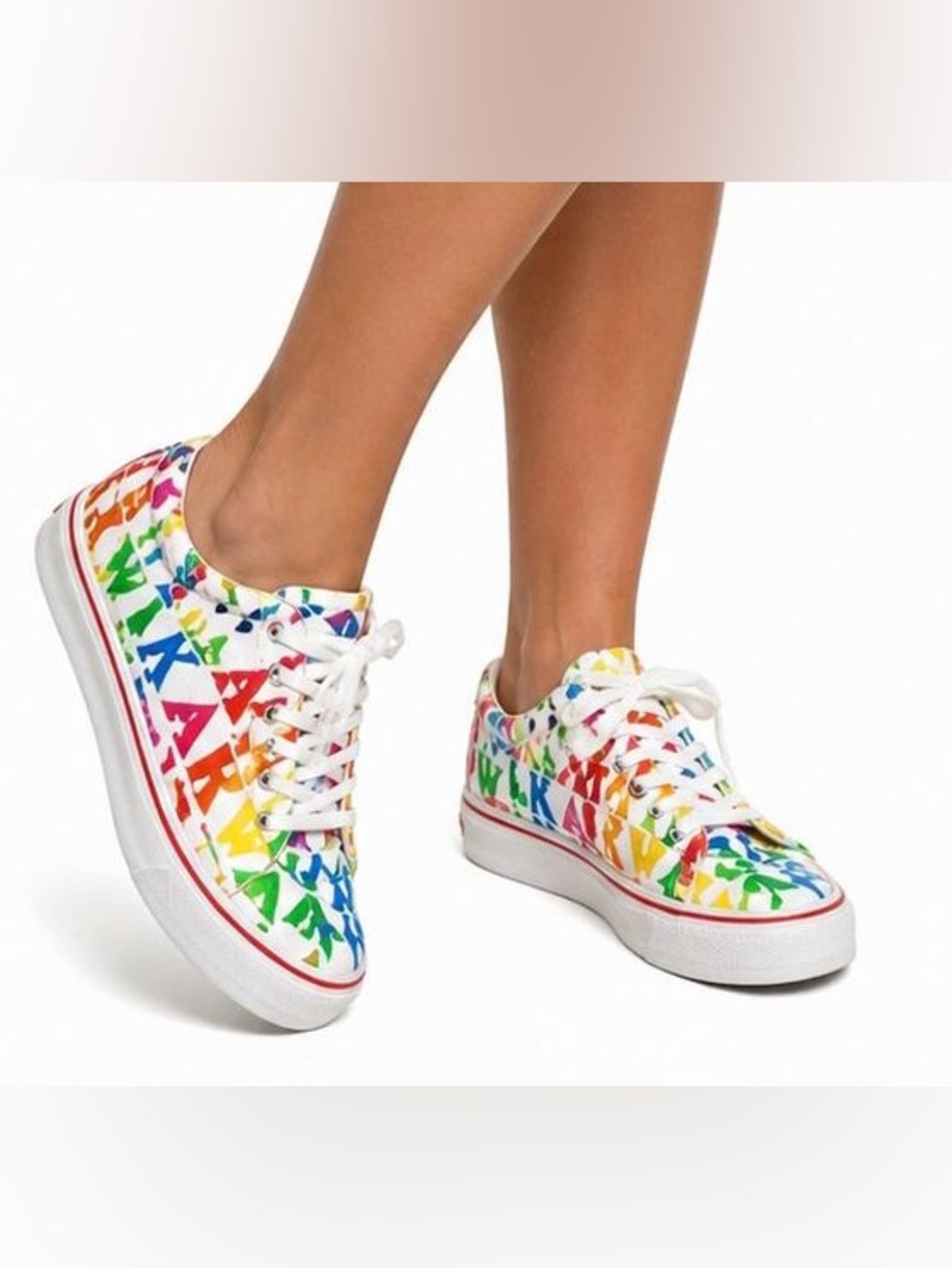 Airwalk WAALYA-J Women 8.5M Rainbow LGBTQ Graffiti Sneakers Lace Up Shoes